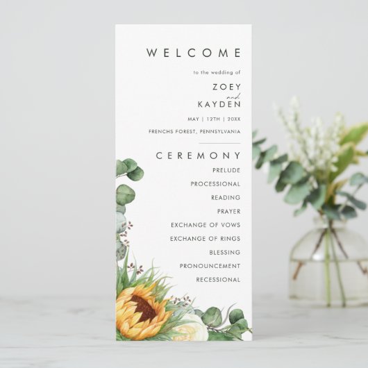 Kühne Country Sunflower | Hochzeitsprogramm Programm (Stehend Vorderseite)