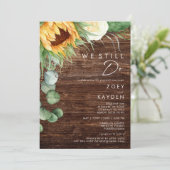 Kühne Country Sunflower | Holz, das wir noch erneu Einladung (Stehend Vorderseite)