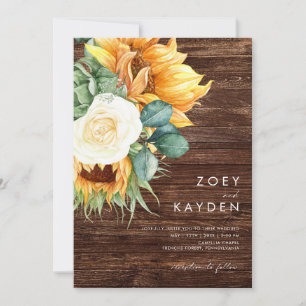 Kühne Country Sunflower Holz in einer Hochzeit Einladung