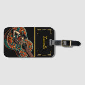 Kühne Cowboy-Gitarre auf der schwarzen Leinwand Gepäckanhänger (Vorderseite (Horizontal))