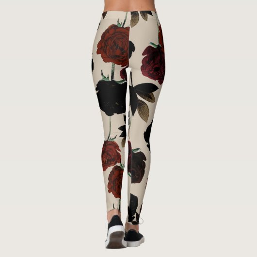 kühne dunkle florale rot und schwarz beige botanis leggings (Rückseite)