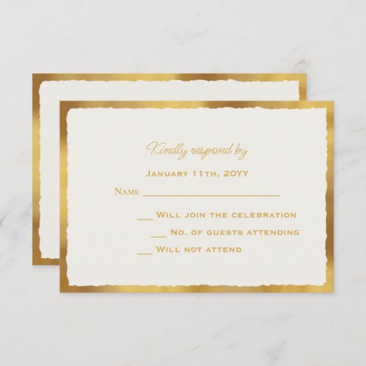 kühne Elegance Gold Edge Off White Wedding Respons RSVP Karte (Vorne/Hinten)