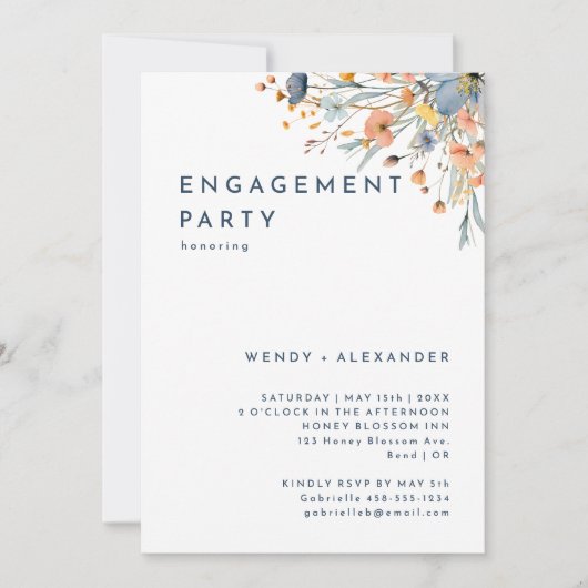 kühne elegante florale Engagement-Partei Einladung (Vorderseite)