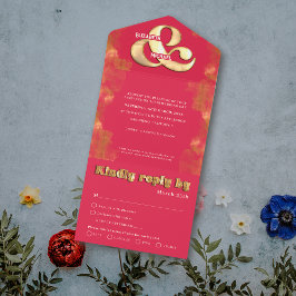 kühne, elegante UAWG Wedding Gold and Pink Magenta All In One Einladung