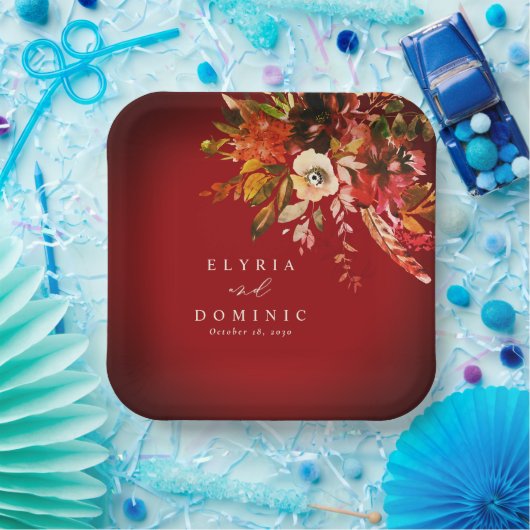kühne Fall floral über Burnt Red Wedding Pappteller (Party)