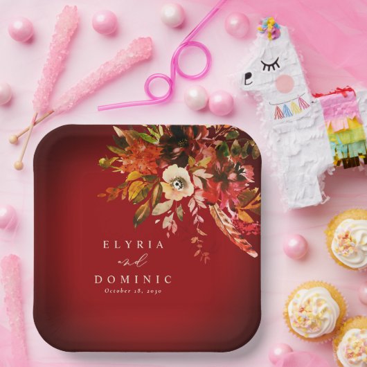 kühne Fall floral über Burnt Red Wedding Pappteller (Party)