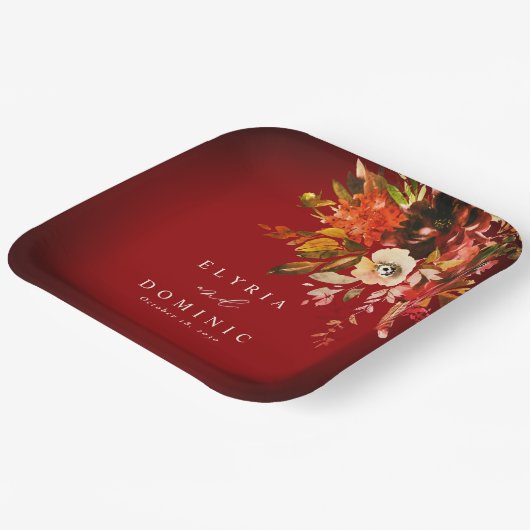 kühne Fall floral über Burnt Red Wedding Pappteller (Gewinkelt)