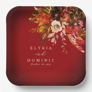 kühne Fall floral über Burnt Red Wedding Pappteller