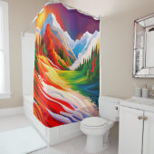 Kühne Farben Bergwald Flusslandschaft Duschvorhang (Beispiel)