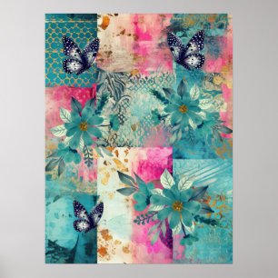 Kühne, farbenfrohe Boho Floral Butterfly Abstrakte Poster