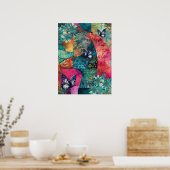 Kühne, farbenfrohe Boho Floral Butterfly Abstrakte Poster (Küche)