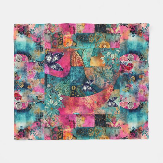 kühne farbenfrohe Boho-Muster Fleecedecke (Vorderseite (Horizontal))