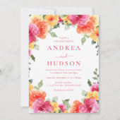 kühne farbenfrohe, lebendige Frühjahrsblütenhochze Einladung (Vorderseite)