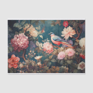 kühne, farbenfrohe Toile de Jouy-Vogel und -Floren Seidenpapier