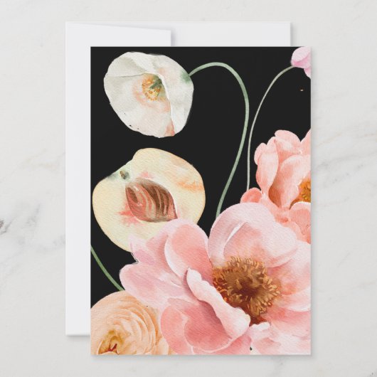 kühne, farbige Blüte | Black Monogram Wedding Einladung (Rückseite)