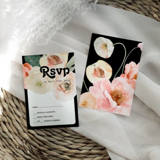 kühne, farbige Blüte | Black RSVP Card Karte
