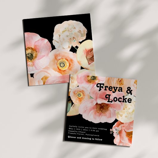 kühne, farbige Blüte | Black Square Wedding Einladung
