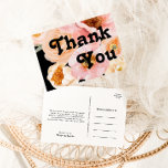 kühne, farbige Blüte | Black Wedding Vielen Dank Postkarte<br><div class="desc">Diese kühne bunte Blüte | Schwarze Hochzeit danke Postcard wird wunderbar gehen mit Ihrer hell modernen botanischen Hochzeit. Die großen, rosafarbenen Aquarelltöne, die gebrannten Orangen, die staubigen Blume der Rose und die Pfirsichschnitte inmitten der Vegetation verleihen diesem Design ein elegantes Ambiente. Das einzigartige Design hat eine romantische böhmische Qualität und...</div>