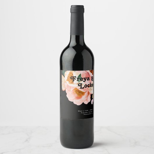 kühne, farbige Blüte | Black Wedding Wine Label Weinetikett (Vorderseite)