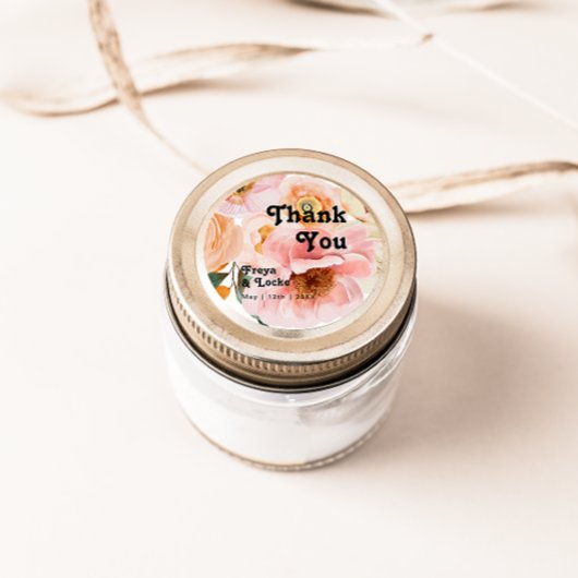 kühne, farbige Blüte | Danke Gastgeschenk Hochzeit Runder Aufkleber