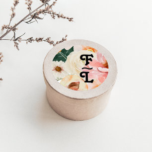 kühne, farbige Blüte Round Monogram Runder Aufkleber
