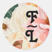 kühne, farbige Blüte | Round Monogram Runder Aufkleber (Vorderseite)