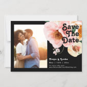 kühne, farbige Blüte | Schwarz Save the Date Magneteinladung (Vorderseite)