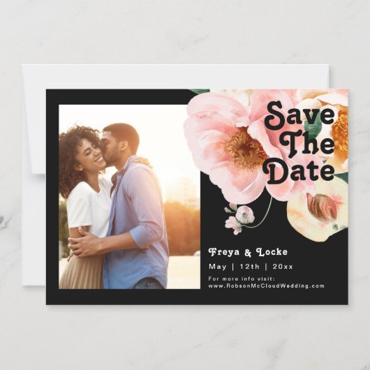 kühne, farbige Blüte | Schwarz Save the Date Magneteinladung (Vorderseite)