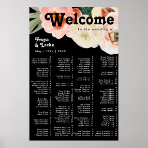 kühne, farbige Blüte Schwarze Alphabetische Sitz Poster
