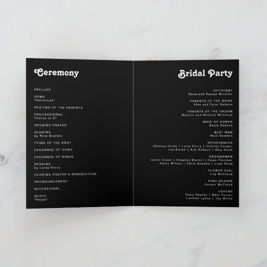 kühne, farbige Blüte | Schwarze geklappte Hochzeit Programm (Innenseite)