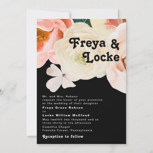 kühne, farbige Blüte | Traditionelle Schwarze Hoch Einladung (Vorderseite)