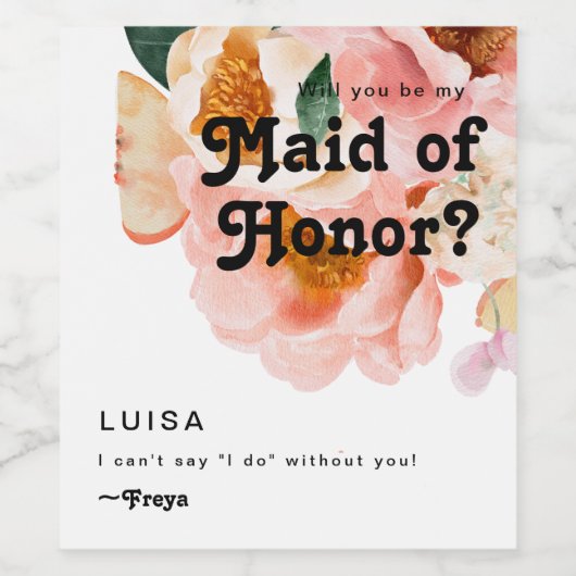 kühne, farbige Blüte | Vorschlag für eine Trauzeug Weinetikett (Einzelnes Label)