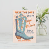 kühne farbige Cowboy-Western Save the Date Boot Einladung (Stehend Vorderseite)