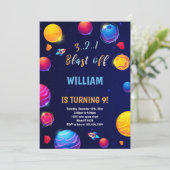 kühne Galaxie Thema für Kinder Einladung (Stehend Vorderseite)