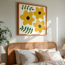 Kühne gelbe moderne Blumen-Grafikmalerei-Kunst Fotodruck