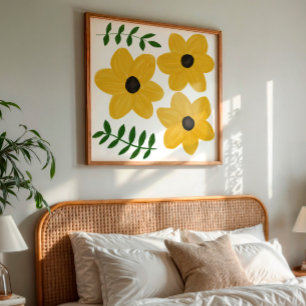 Kühne gelbe moderne Blumen-Grafikmalerei-Kunst Fotodruck