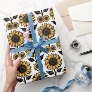 Kühne grafische Sonnenblumen in Gelb und Schwarz Geschenkpapier