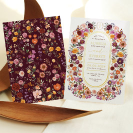 kühne Herbst-Wildblumen Monogram-Wappen Hochzeit Folieneinladung