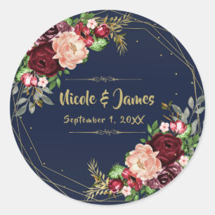 Kühne Herbstblumen-Hochzeit in Navyblau, Gold und  Runder Aufkleber