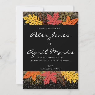 Kühne Herbstlaub und Glitzer-Hochzeitseinladungen Einladung