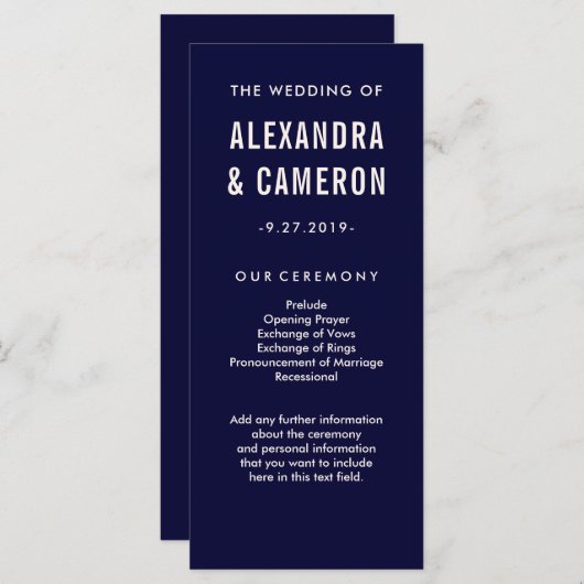 kühne Hochzeit | Navy Blue and Blush Text Program Programm (Vorne/Hinten)