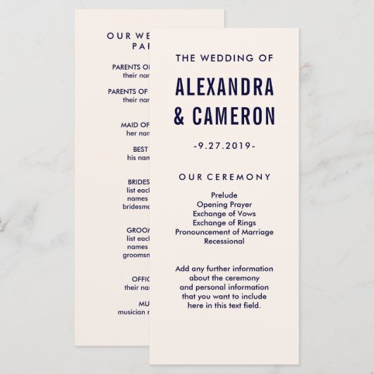 kühne Hochzeit | Programm für rosa und rosafarbene (Vorne/Hinten)