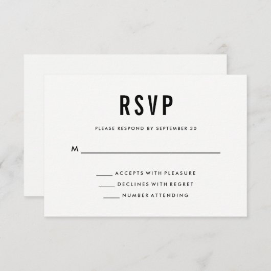 kühne Hochzeit | Schwarz-Weiß-UAWG und Feste Rücks RSVP Karte (Vorne/Hinten)