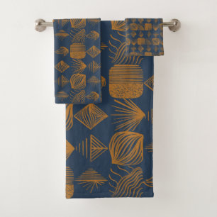 kühne Karibik-Stammes-Mudcloth: Navy Blue, Gold Badhandtuch Set