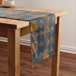 kühne Karibik-Stammes-Mudcloth: Navy Blue, Gold Kurzer Tischläufer