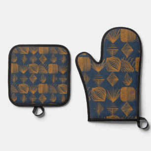 kühne Karibik-Stammes-Mudcloth: Navy Blue, Gold Ofenhandschuh & Topflappen-Set