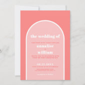 Kühne Korallenrosa Retro Sommer Hochzeit Einladung (Vorderseite)