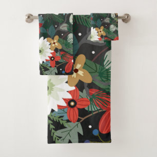 Kühne kunterbunte bunte florale dunkle schicke mod badhandtuch set