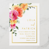 kühne, lebendige, farbenfrohe blumenreiche Hochzei Folieneinladung (Vorderseite)