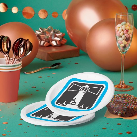 kühne Leuchtturm Beacon mit Ozeanwellen-Symbol Pappteller